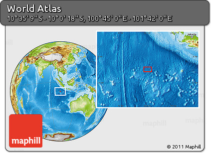 Physical Location Map of the Area around 10° 17' 43" S, 101° 13' 29" E