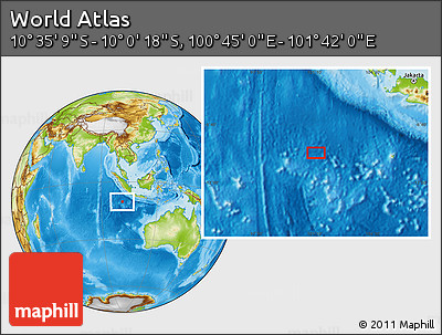 Physical Location Map of the Area around 10° 17' 43" S, 101° 13' 29" E