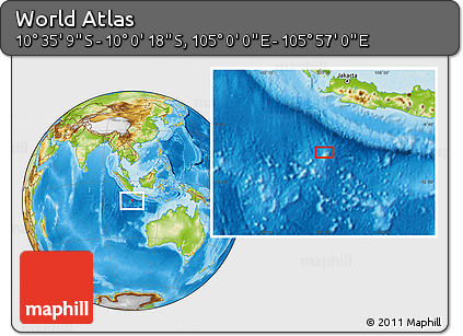 Physical Location Map of the Area around 10° 17' 43" S, 105° 28' 29" E