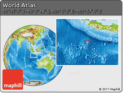 Physical Location Map of the Area around 10° 17' 43" S, 105° 28' 29" E