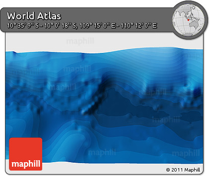 Political 3D Map of the Area around 10° 17' 43" S, 109° 43' 29" E