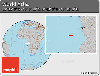 Gray Location Map of the Area around 10° 17' 43" S, 10° 16' 30" E