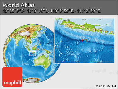 Physical Location Map of the Area around 10° 17' 43" S, 110° 34' 29" E