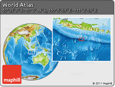 Physical Location Map of the Area around 10° 17' 43" S, 110° 34' 29" E