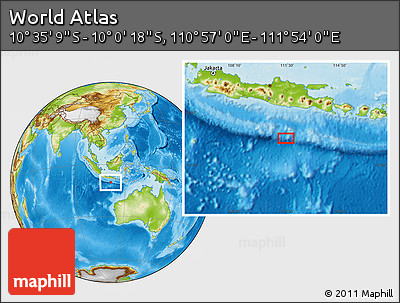 Physical Location Map of the Area around 10° 17' 43" S, 111° 25' 30" E