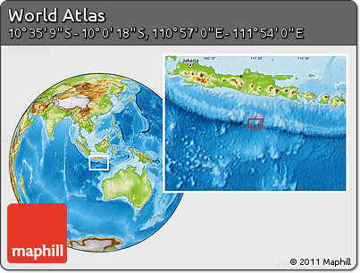 Physical Location Map of the Area around 10° 17' 43" S, 111° 25' 30" E