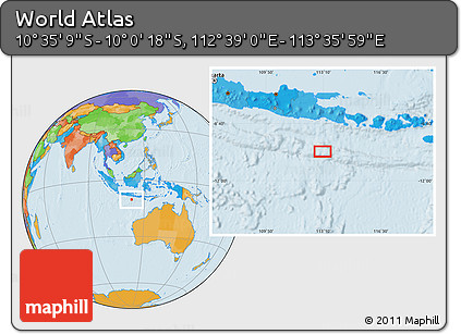 Political Location Map of the Area around 10° 17' 43" S, 113° 7' 30" E