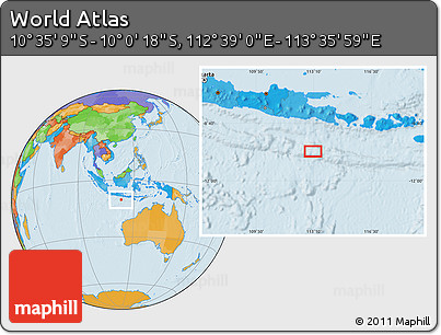 Political Location Map of the Area around 10° 17' 43" S, 113° 7' 30" E