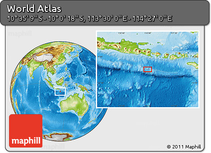 Physical Location Map of the Area around 10° 17' 43" S, 113° 58' 29" E
