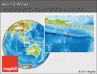 Physical Location Map of the Area around 10° 17' 43" S, 113° 58' 29" E