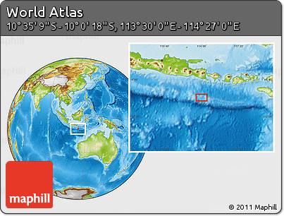 Physical Location Map of the Area around 10° 17' 43" S, 113° 58' 29" E