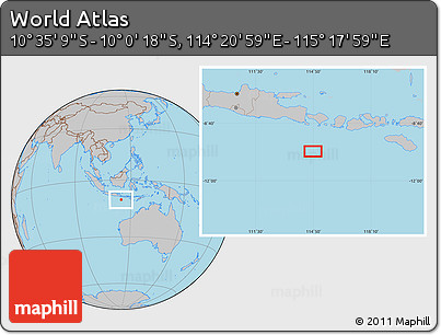Gray Location Map of the Area around 10° 17' 43" S, 114° 49' 29" E