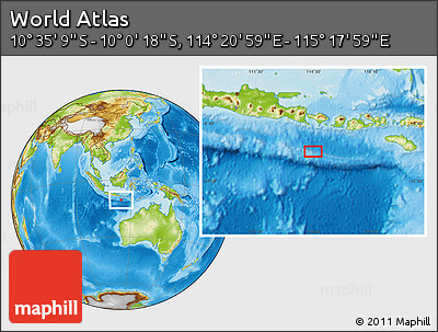 Physical Location Map of the Area around 10° 17' 43" S, 114° 49' 29" E