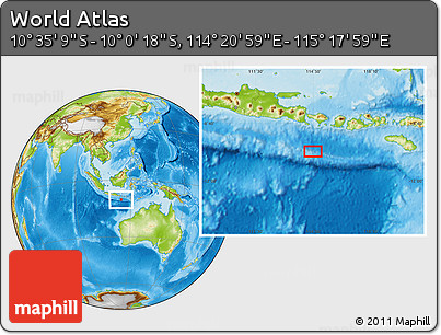 Physical Location Map of the Area around 10° 17' 43" S, 114° 49' 29" E