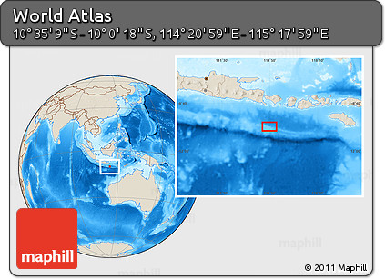 Shaded Relief Location Map of the Area around 10° 17' 43" S, 114° 49' 29" E