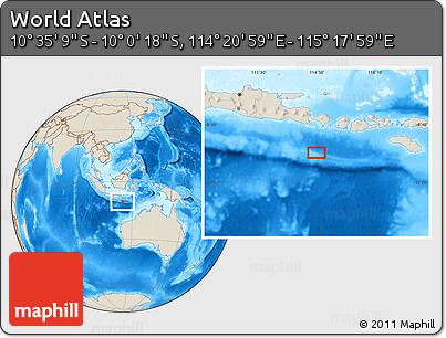 Shaded Relief Location Map of the Area around 10° 17' 43" S, 114° 49' 29" E