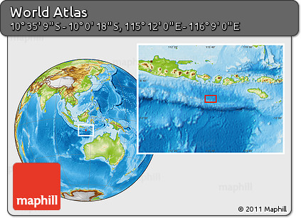 Physical Location Map of the Area around 10° 17' 43" S, 115° 40' 30" E