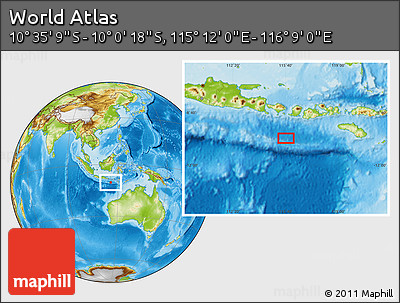 Physical Location Map of the Area around 10° 17' 43" S, 115° 40' 30" E
