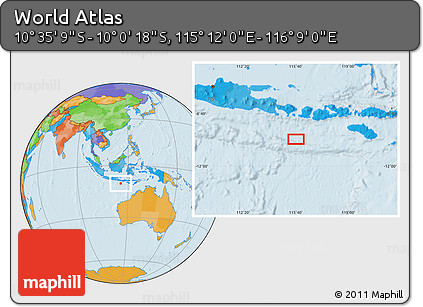 Political Location Map of the Area around 10° 17' 43" S, 115° 40' 30" E