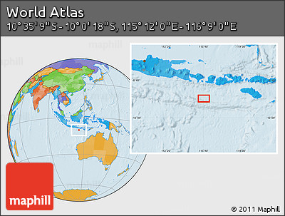 Political Location Map of the Area around 10° 17' 43" S, 115° 40' 30" E