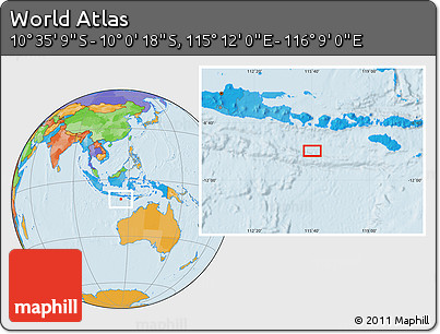 Political Location Map of the Area around 10° 17' 43" S, 115° 40' 30" E