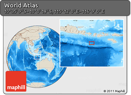 Shaded Relief Location Map of the Area around 10° 17' 43" S, 115° 40' 30" E