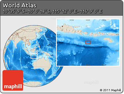 Shaded Relief Location Map of the Area around 10° 17' 43" S, 115° 40' 30" E