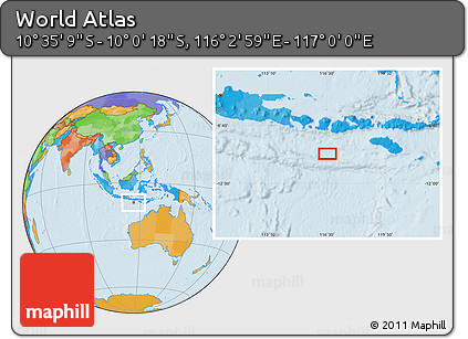 Political Location Map of the Area around 10° 17' 43" S, 116° 31' 30" E