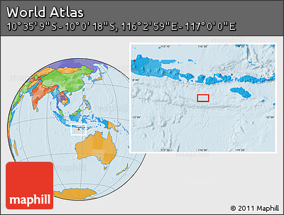 Political Location Map of the Area around 10° 17' 43" S, 116° 31' 30" E