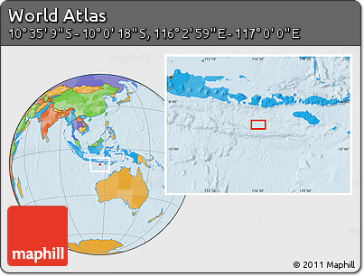 Political Location Map of the Area around 10° 17' 43" S, 116° 31' 30" E