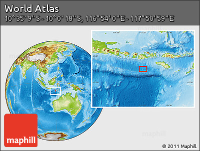 Physical Location Map of the Area around 10° 17' 43" S, 117° 22' 30" E