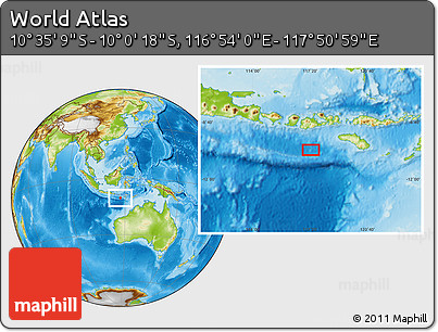 Physical Location Map of the Area around 10° 17' 43" S, 117° 22' 30" E