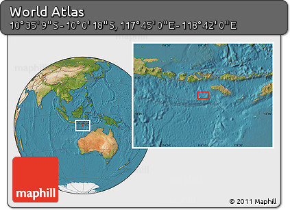 Satellite Location Map of the Area around 10° 17' 43" S, 118° 13' 29" E