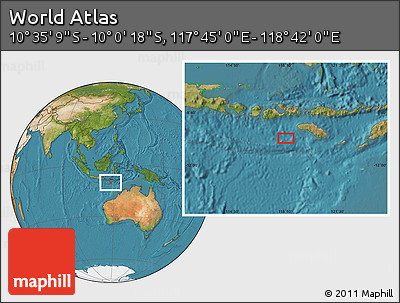 Satellite Location Map of the Area around 10° 17' 43" S, 118° 13' 29" E