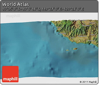 Satellite 3D Map of the Area around 10° 17' 43" S, 119° 55' 30" E