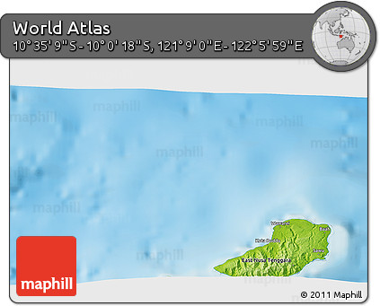 Physical 3D Map of the Area around 10° 17' 43" S, 121° 37' 30" E