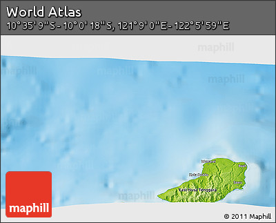 Physical 3D Map of the Area around 10° 17' 43" S, 121° 37' 30" E