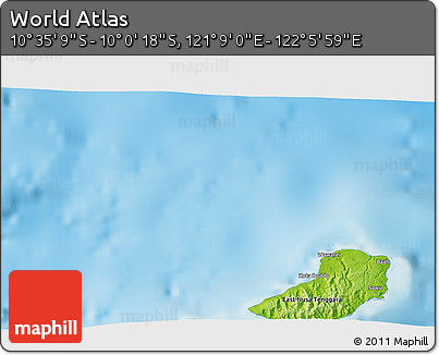 Physical 3D Map of the Area around 10° 17' 43" S, 121° 37' 30" E