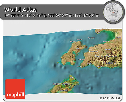 Satellite 3D Map of the Area around 10° 17' 43" S, 123° 19' 29" E