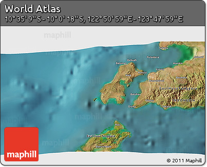 Satellite 3D Map of the Area around 10° 17' 43" S, 123° 19' 29" E