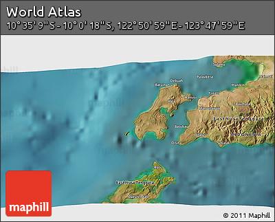 Satellite 3D Map of the Area around 10° 17' 43" S, 123° 19' 29" E