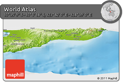 Physical Panoramic Map of the Area around 10° 17' 43" S, 124° 10' 30" E