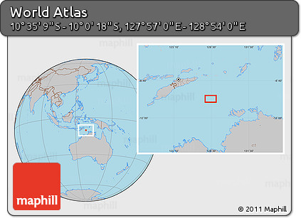 Gray Location Map of the Area around 10° 17' 43" S, 128° 25' 30" E