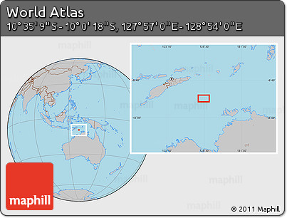 Gray Location Map of the Area around 10° 17' 43" S, 128° 25' 30" E