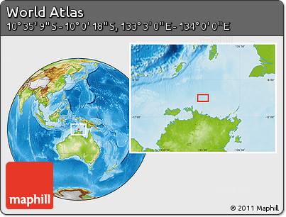 Physical Location Map of the Area around 10° 17' 43" S, 133° 31' 30" E
