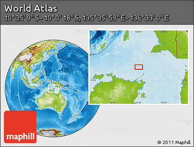Physical Location Map of the Area around 10° 17' 43" S, 136° 4' 29" E
