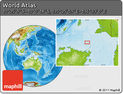 Physical Location Map of the Area around 10° 17' 43" S, 136° 4' 29" E