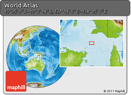 Physical Location Map of the Area around 10° 17' 43" S, 137° 46' 30" E