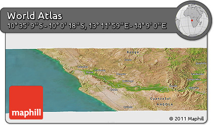 Satellite Panoramic Map of the Area around 10° 17' 43" S, 13° 40' 30" E