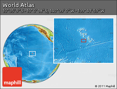 Physical Location Map of the Area around 10° 17' 43" S, 140° 10' 30" W
